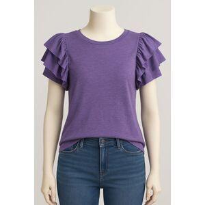 Emery Rose Purple Ruffled Sleeve Short Sleeve Top Size S